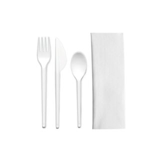 KIT COUVERTS BLANC AVEC SERVIETTE