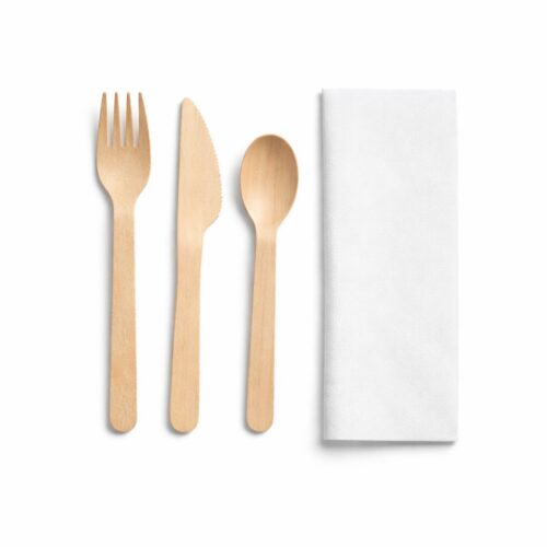 KIT COUVERTS EN BOIS AVEC SERVIETTE
