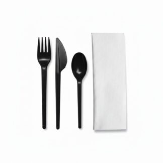 KIT COUVERTS NOIR AVEC SERVIETTE