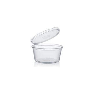 POT À SAUCE 2OZ - TRANSPARENT AVEC COUVERCLE ATTACHÉ